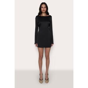 Guizio Lleo Satin Long Sleeves Mini Dress - S Black